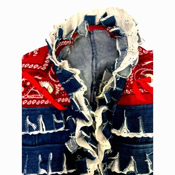 Vintage Wrangler Concho Bandana Fringe Denim Vest 14 Girls Patriotic Rodeo - Picture 6 of 11